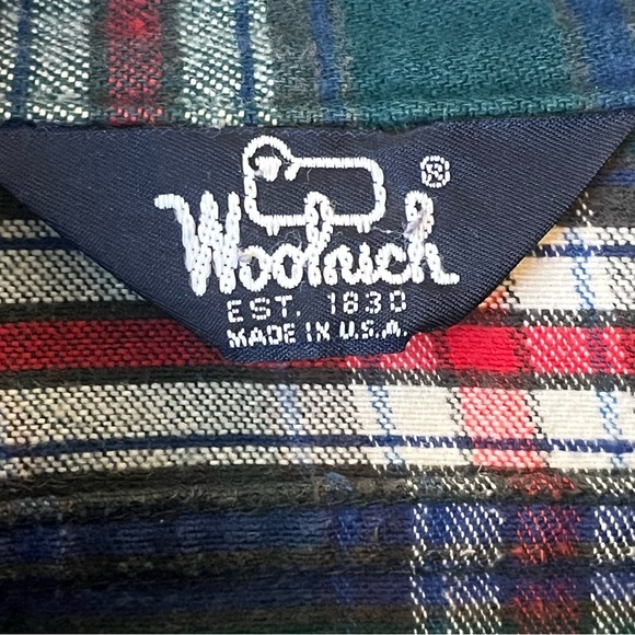 Vintage Woolrich USA Mens Flannel Shirt L Green White Red Blue Plaid Cotton L/S - Picture 2 of 10